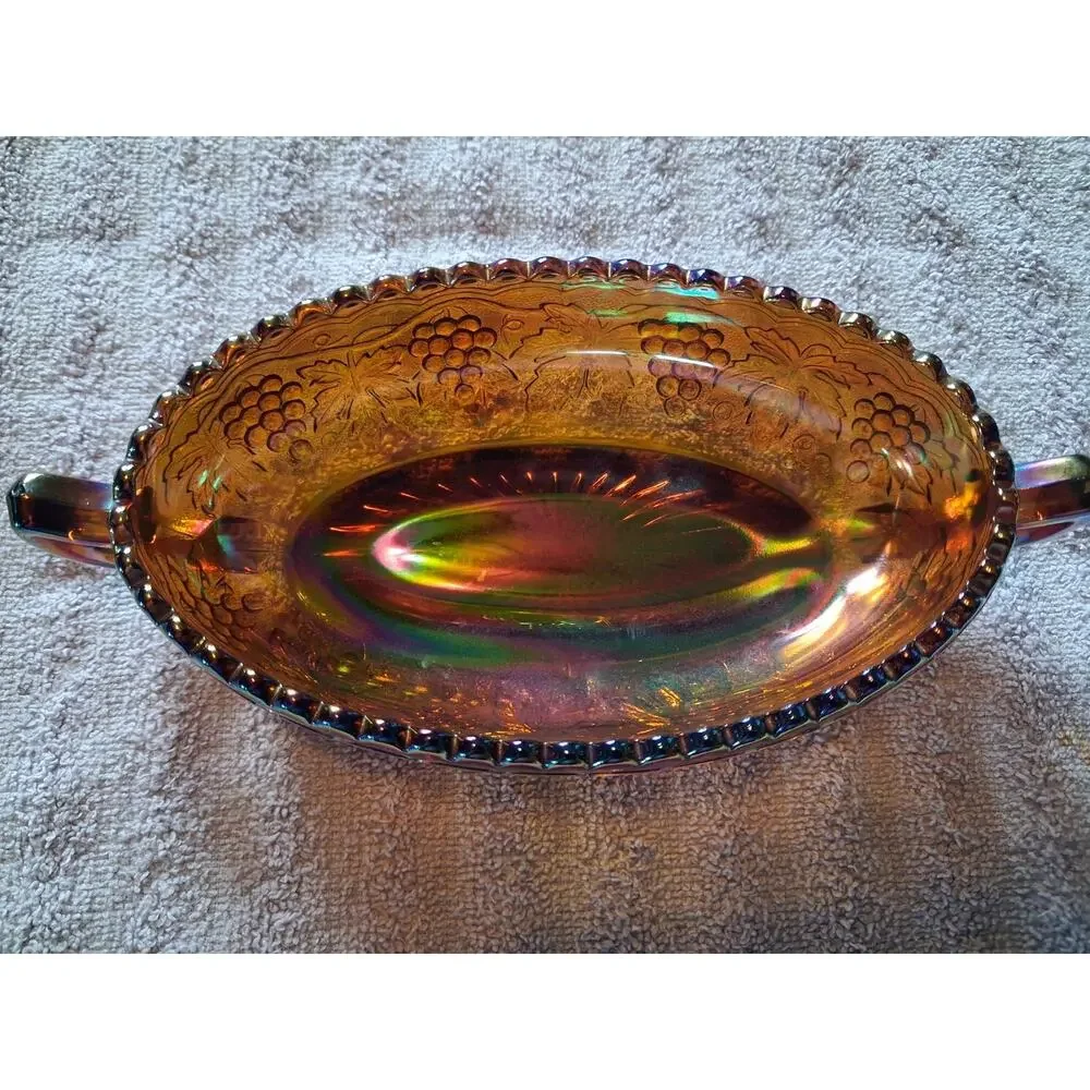 Vintage Imperial Glass Marigold Iridescent Carnival Glass Relish Dish